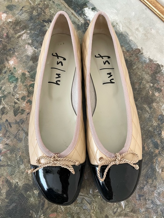 French Sole Shoes - French Sole FS / NY Ballet Flats Size 6.5 Beige Black Cap Toe